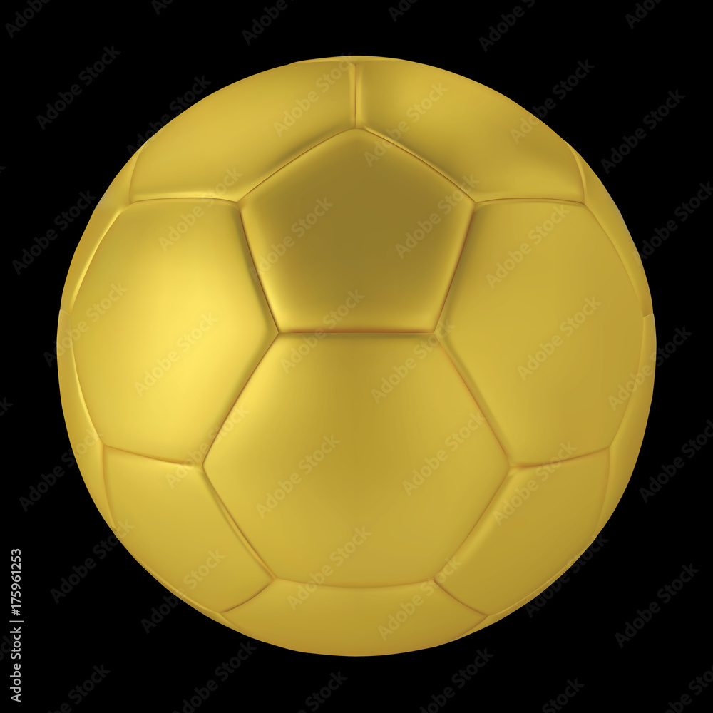 Gold soccer ball on black background. Golden football ball