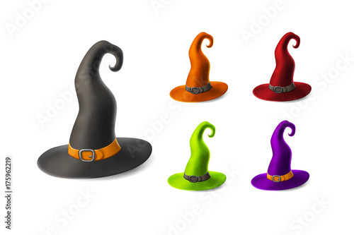 Witch hats set isolated on white background