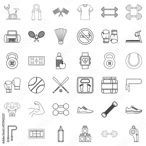 Treadmill icons set, outline style