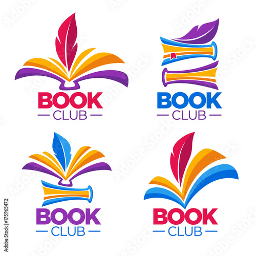 book club, library or shop, vector cartoon logo template