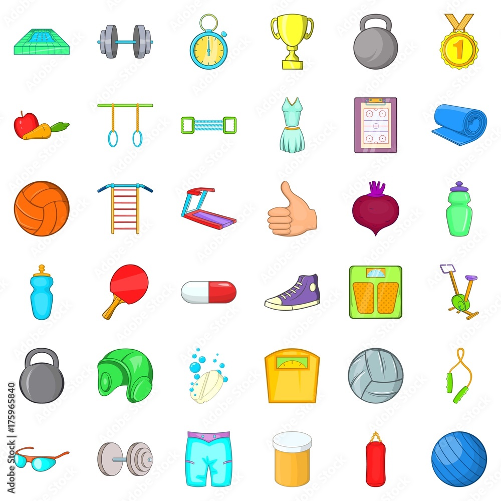 Weightlifter icons set, cartoon style