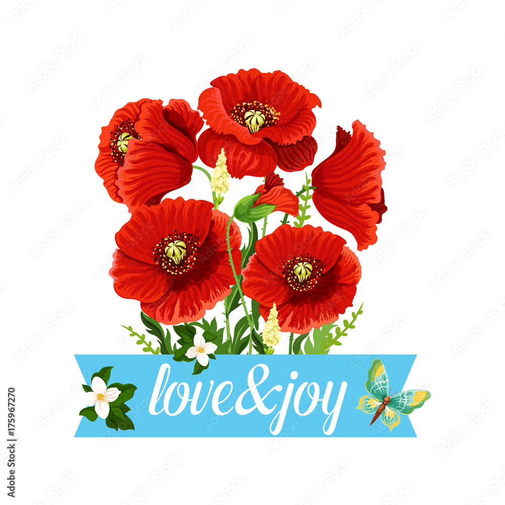 Poppy flowers bouquet vector spring floral icon Poppy flowers bouquet vector spring floral icon