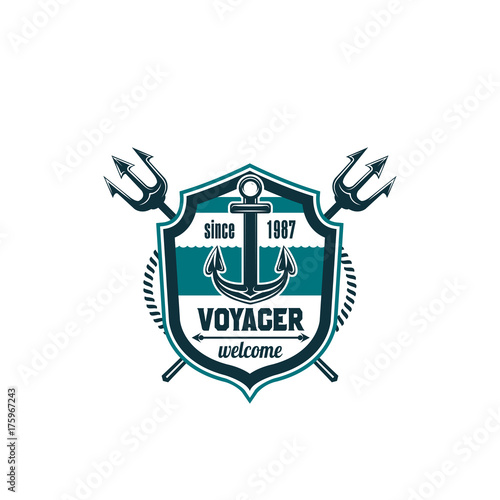 Marine seafarer anchor trident vector icon