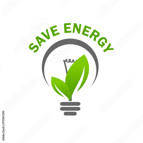 Green leaf light lamp bulb save energy vector icon photo