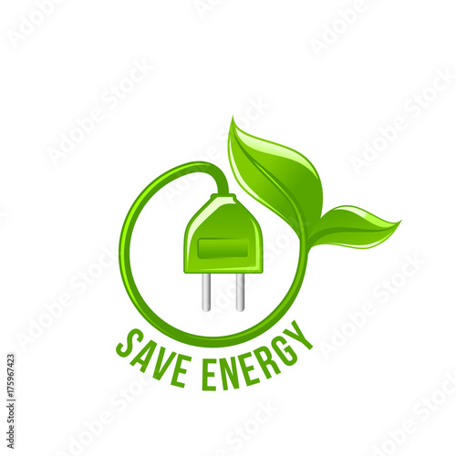 Green leaf electric plug save energy vector icon