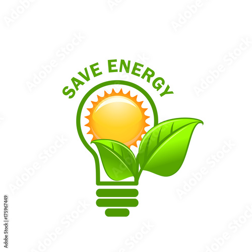 Green leaf sung and lamp save energy vector icon