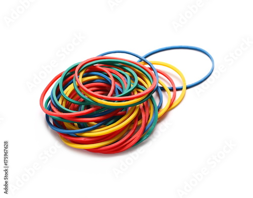 Pile colorful rubber bands isolated on white background