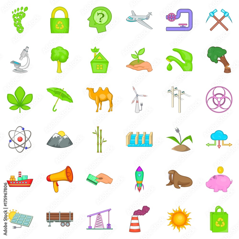 Ecology icons set, cartoon style Ecology icons set, cartoon style
