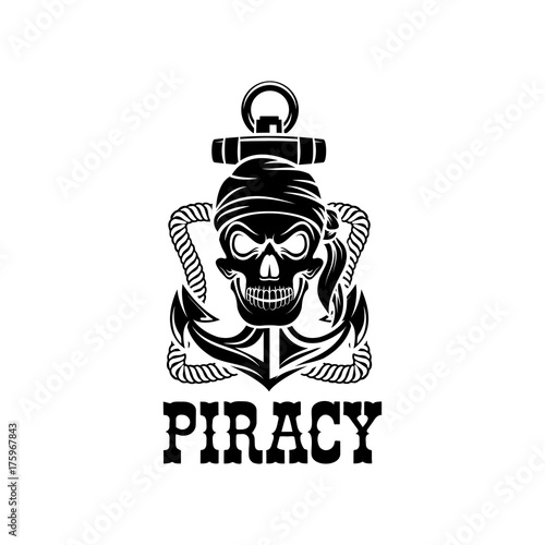 Jolly Roger pirate skull piracy anchor vector icon