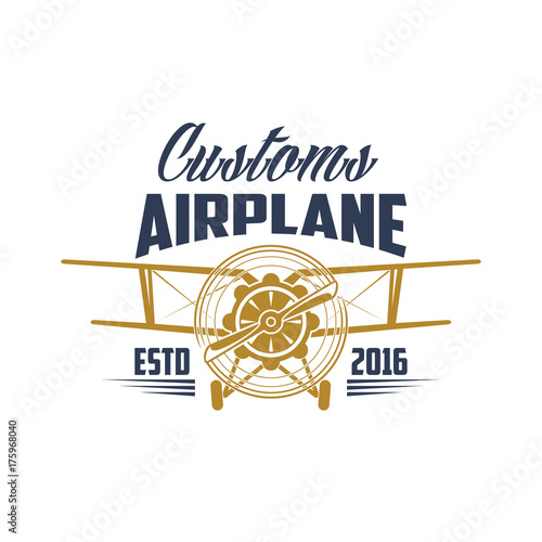 Customs airplane aviation retro vector icon