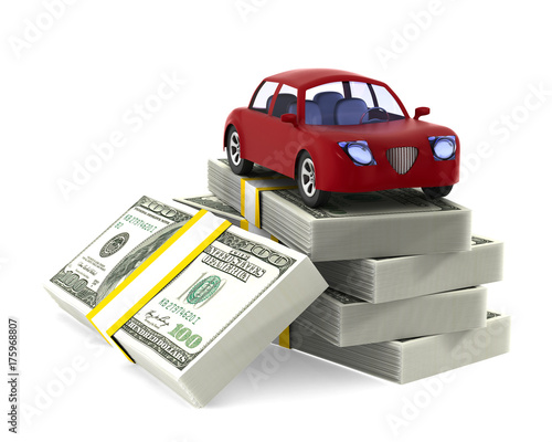 Red car on dollars. Isolate...