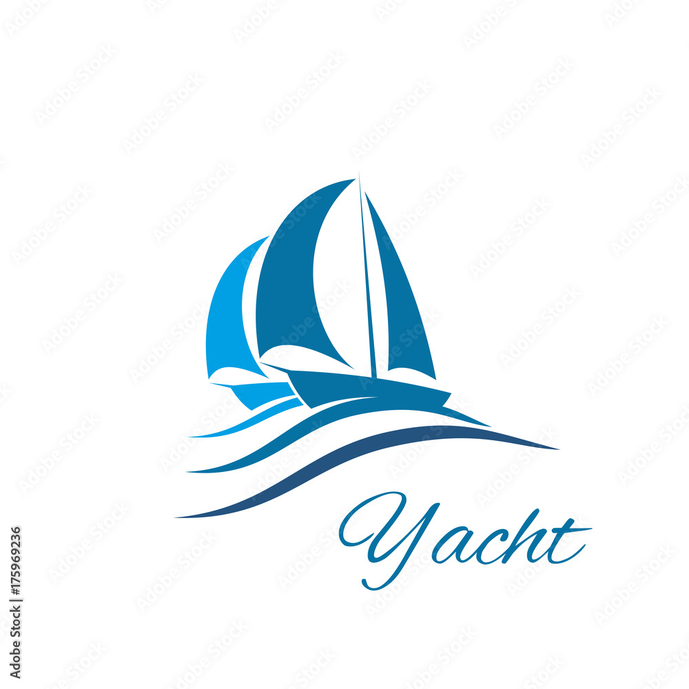 Yacht boat wave icon for sport sail travel club