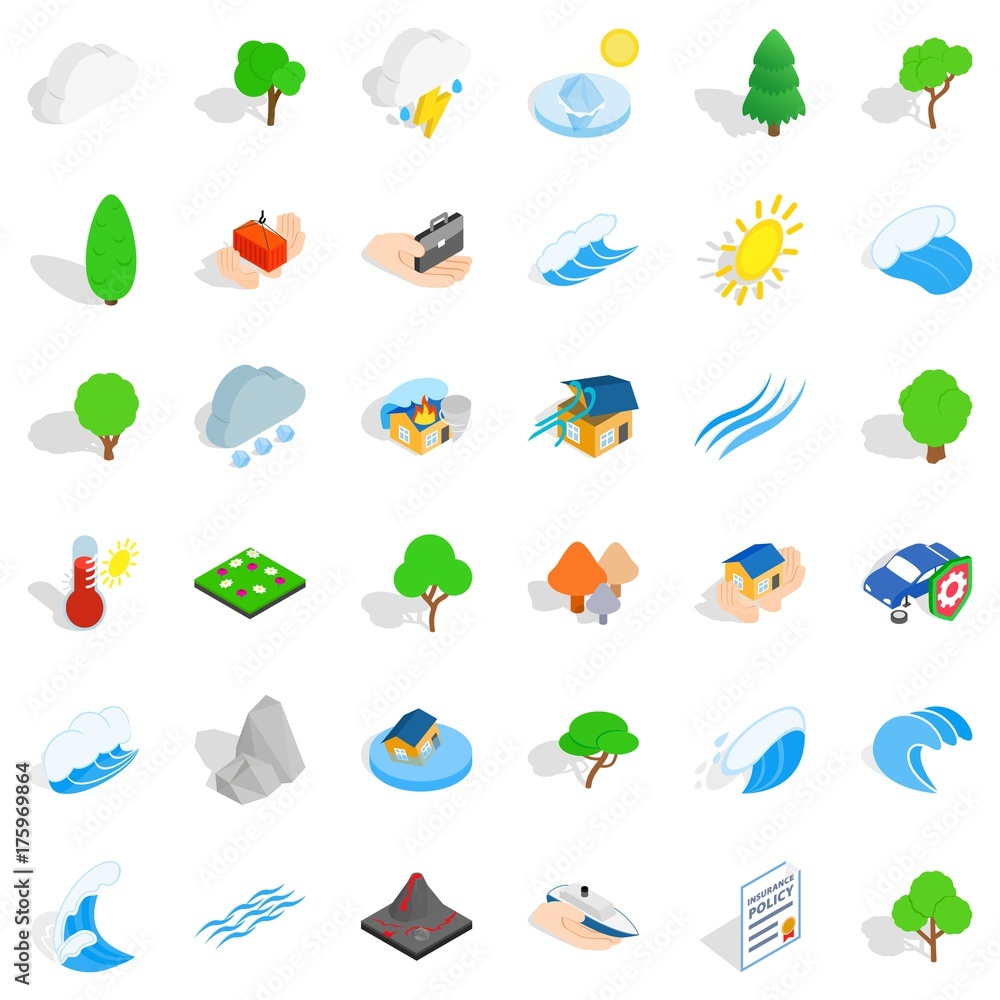 Water wave icons set, isometric style Water wave icons set, isometric style