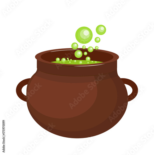 Pot with a potion icon flat style. Isolated on white background. Vector illustration