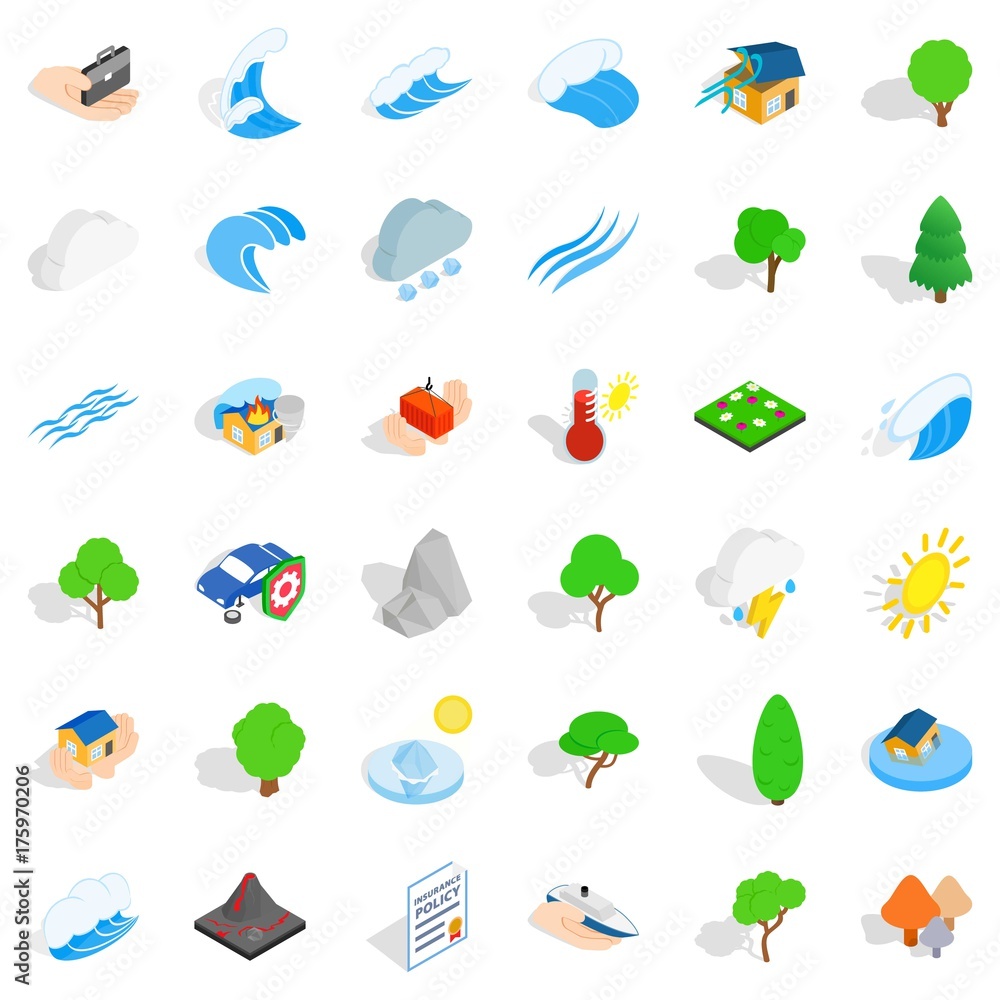 Storm icons set, isometric style Storm icons set, isometric style