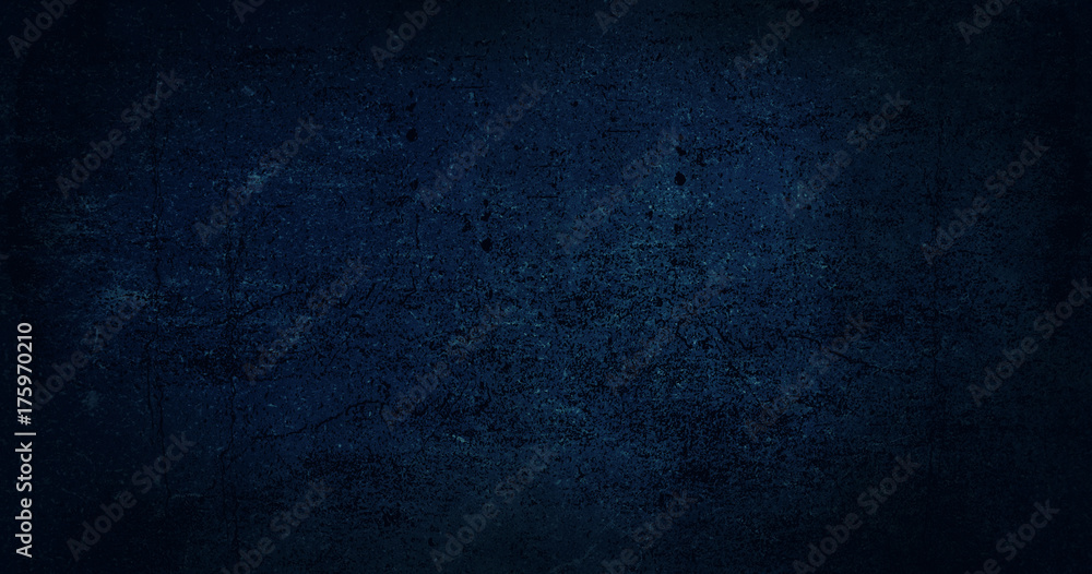 Fototapeta premium Blue dark background of school blackboard colored texture. Blue black vignetted aged texture background. Long format