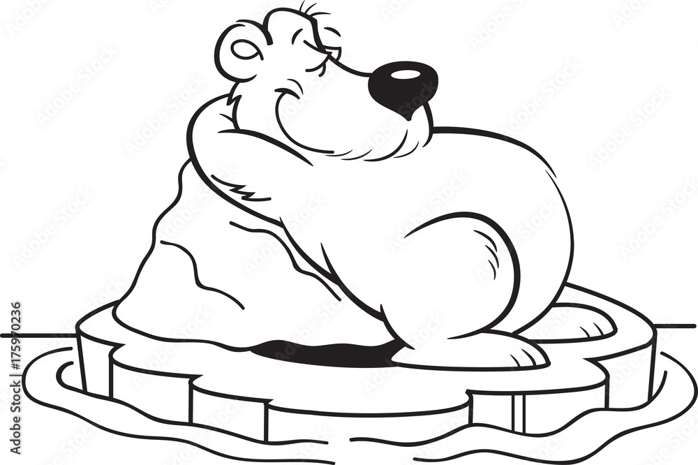 Black and white illustration of a polar bear laying on an iceberg ...
