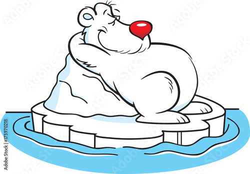 Cartoon illustration of a polar bear laying on an iceberg.