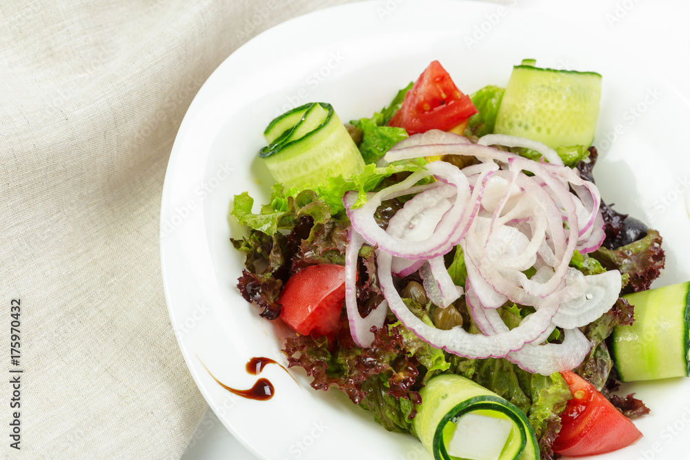 Greek salad with fresh vegetables, feta cheese Greek salad with fresh vegetables, feta cheese