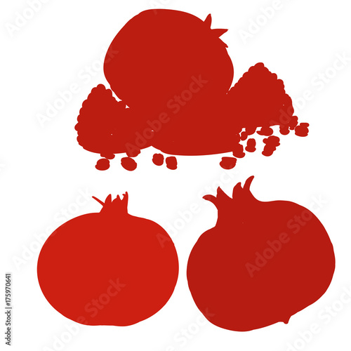 Red pomegranate silhouette, on white background.