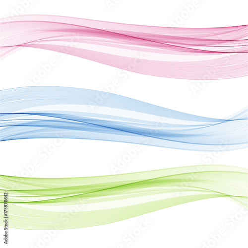 Set of abstract color wave. Color smoke wave. Transparent color wave. Blue, pink,green color.