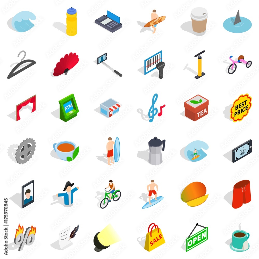 Price icons set, isometric style Price icons set, isometric style