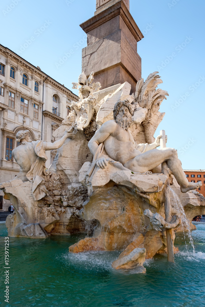 The Fontana dei Quattro Fiumi at Piazza Navona in  Rome