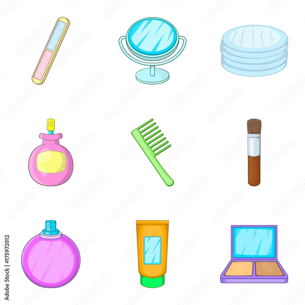 Makeup technique icons set, cartoon style Makeup technique icons set, cartoon style