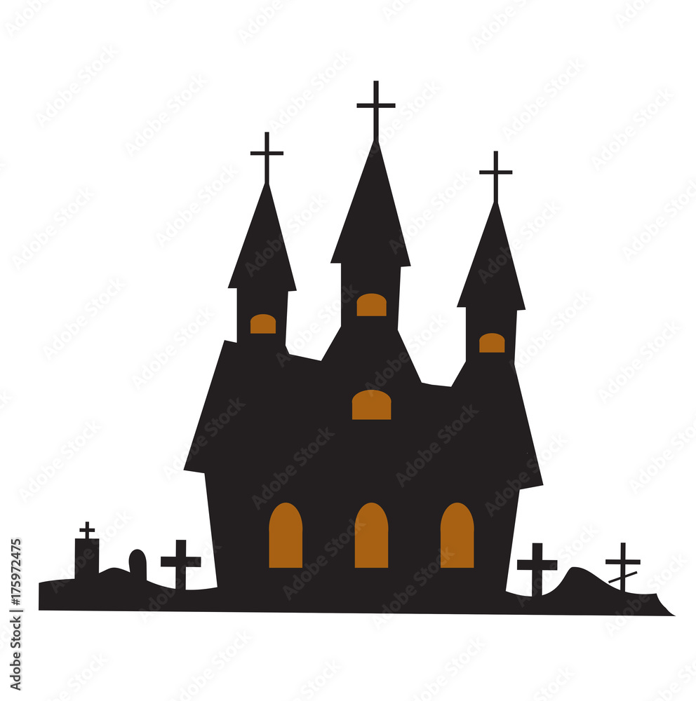 Castle building icon flat style. Isolated on white background. Vector illustration