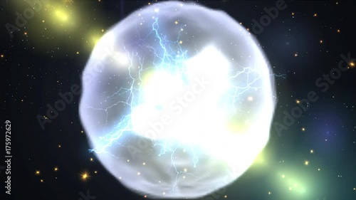 The occurrence ball lightning. Ball lightning in air.  Artificial creation of phenomena photo