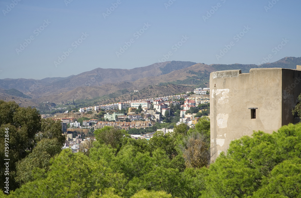  A view from the Gibralfaro Castle in Malaga, Andalusia, Spain                                                             