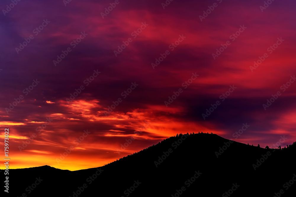 sky sunset mountain clouds fiery
