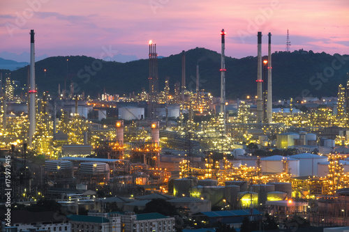 Oil refinery at sunset. Industry