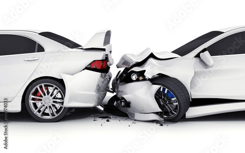 Two white car crash photo