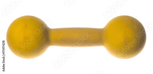 Yellow dumbbell isolated on white background.