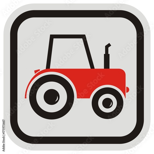 Red tractor, vector icon, frame