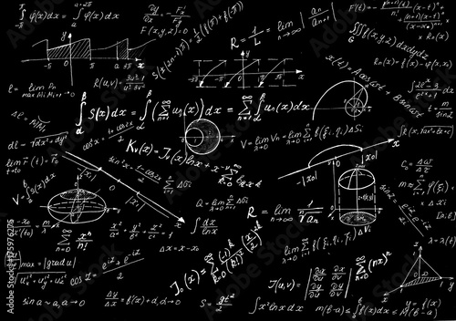 Math physics formulas and symbol on black background