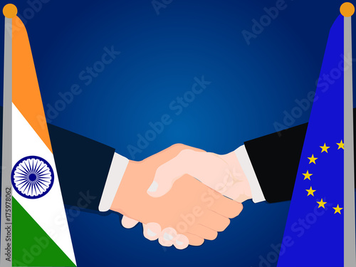 Deal Cooperation partnership and India and Europe with the businessman handshake symbol vector illustration