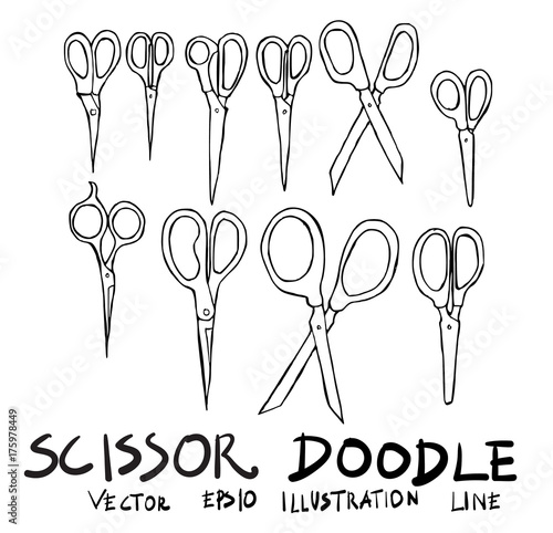 Set of scissors doodle illustration Hand drawn Sketch line vector eps10 photo