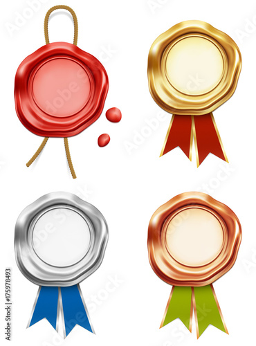 Wax stamp seal, golden, silver, bronze quality brand guarantee award