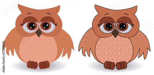 Two sad pink owls with surprised eyes and splayed wings, with a pattern on the sternum and wings