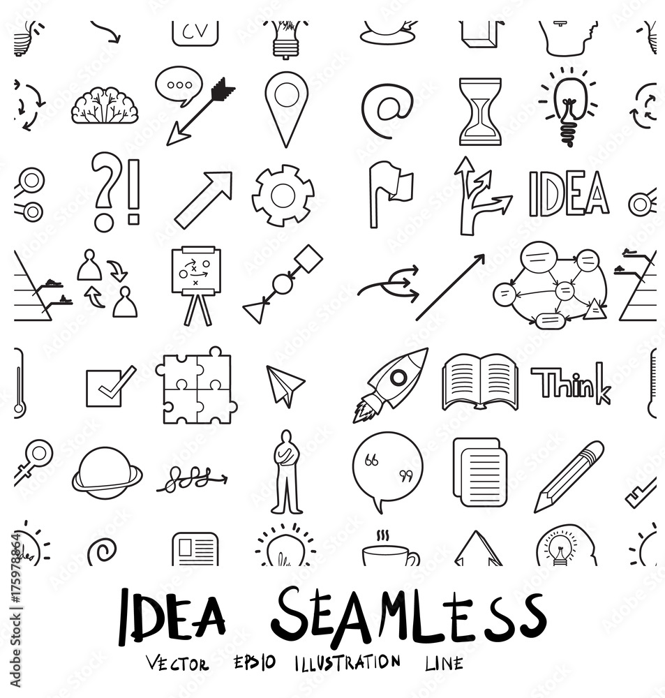 Idea Doodle background seamless pattern line icon vector set eps10 Idea Doodle background seamless pattern line icon vector set eps10