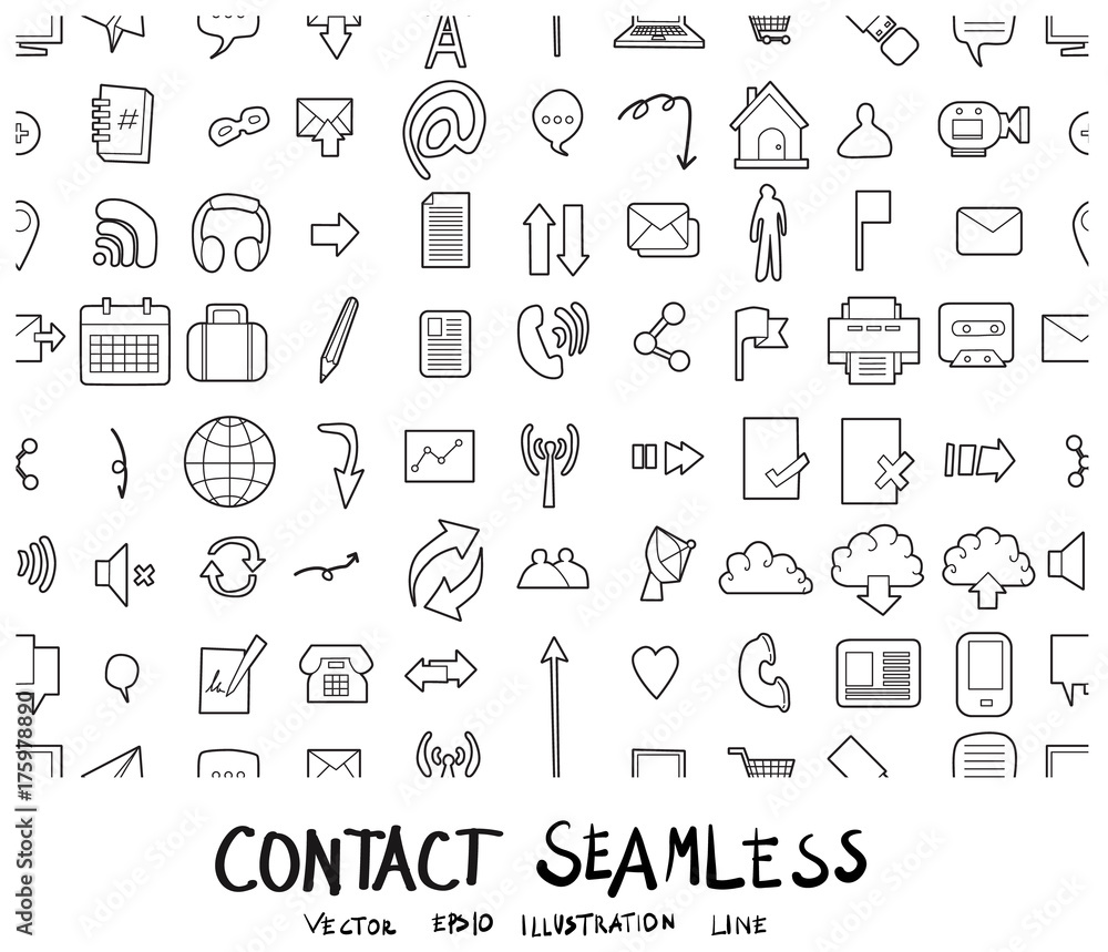 Contact Doodle background seamless pattern icon line vector set eps10