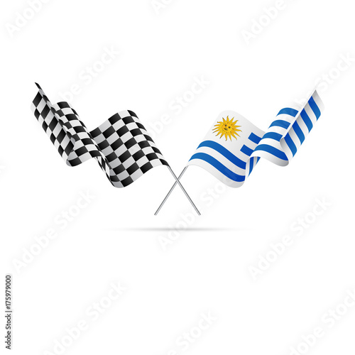 Checkered and Uruguay flags. Vector illustration.