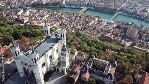 Aerial Helicopter View of Lyon France 