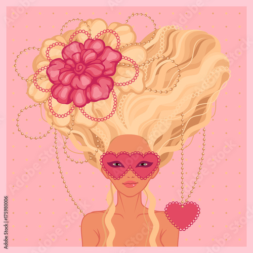 vector card for Valentine's Day with the girl in Baroque style
