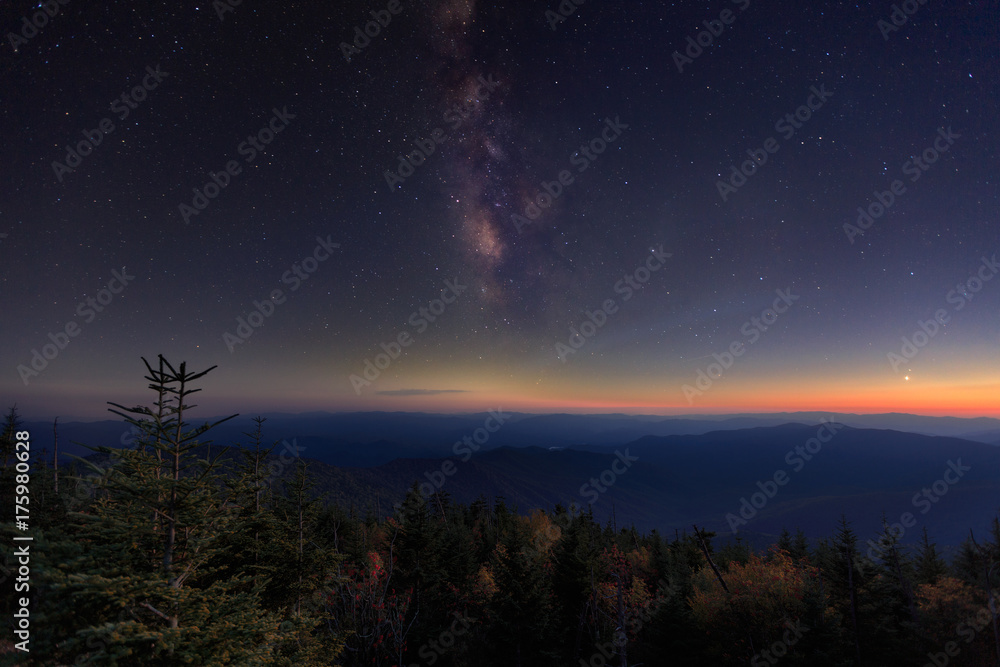 The Milky Way rises over Clingman's Dome in Great Smoky Mountains National Park