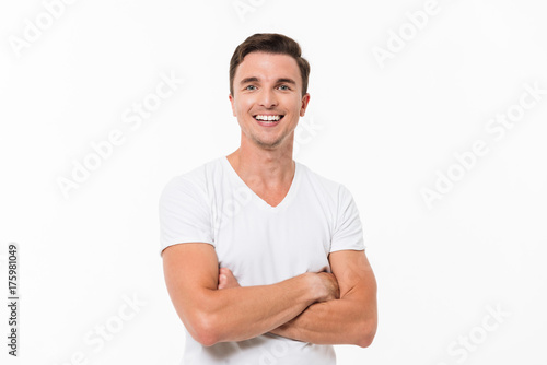 Close up portrait of a joyful young man