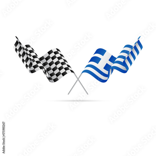 Checkered and Greece flags. Vector illustration.