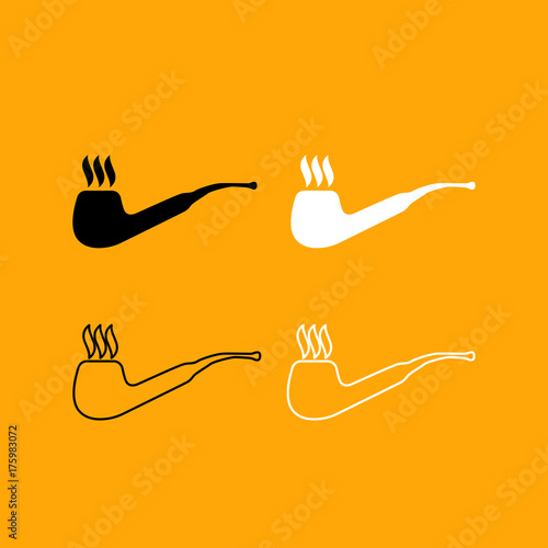 Smoking pipe black and white set icon.